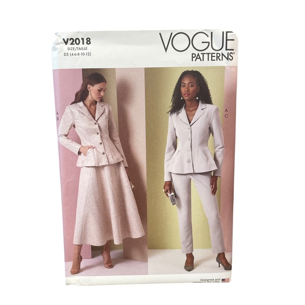 Vogue Patterns V2018 Misses Jacket Skirt Pants Size 4-12 Peplum